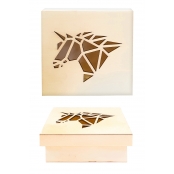 Boîte en bois avec découpe licorne origami 11 cm