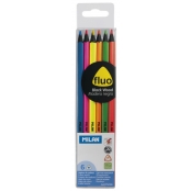 Crayons de couleur Fluo triangulaires bois noir 6 pièces