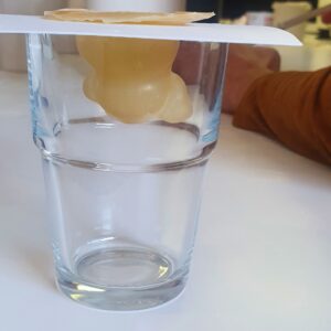 Support de moulage en rhodoïde, dans un verre