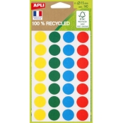 Gommettes Récyclées Rond 15 mm Assortiment 140 pastilles
