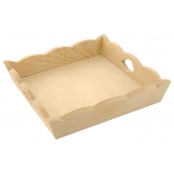 Plateau en bois carré bords ondulés 19 x 19 x 4 cm