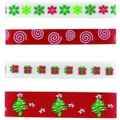 Rubans de Noël blanc et rouge 90 cm 4 pièces