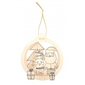 Suspension Scène de Noël en bois motif Père Noël 10,5 x 11,5 cm