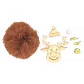 Kit Noël Suspension pompon Renne bois et fausse fourrure 7cm 7 pièces