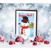 Kit de Noël Tableau en pompons Bonhomme de neige 15 x 21 cm