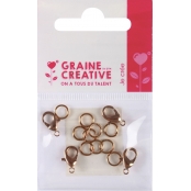 Sachet de 4 Fermoirs Mousquetons Coloris Bronze 12Mm Avec Anneaux