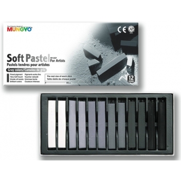 MP12GP - 8804819011026 - Mungyo - Pastels secs Carrés Mungyo Boite 12 Camaïeu de gris