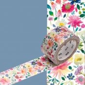 Masking Tape MT BlueBelleGray Fleurs Zinnia 2,4cm x 7m