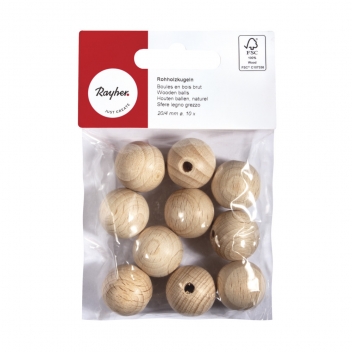 6248900 - 4006166143243 - Rayher - Boules en bois ø 20 mm - FSC100% - percées 4 mm - 10 pièces