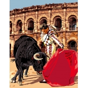 Canevas antique Arène au taureau Mimo Verdé 50x65cm