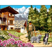 Canevas antique Balade en montagne Mimo Verdé 65x80cm
