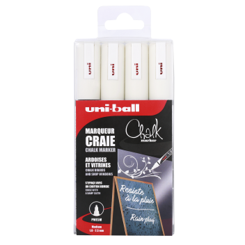 PWE5M/4 BL - 3296280030395 - Uni - Marqueurs chalk (craie) conique moyenne Blanc 4 pcs