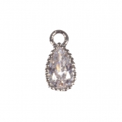 Breloque en métal et strass Goutte argent2 4,5x6,5mm 2 pièces