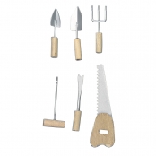 Outils miniature en métal et bois 4-6,5 cm 6 pièces