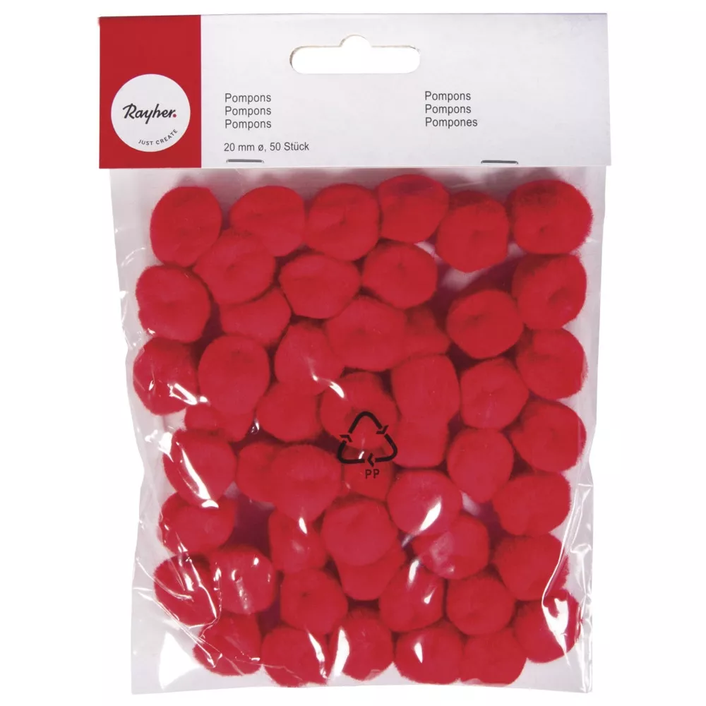 Pompons Rouge 2 cm 50 pièces