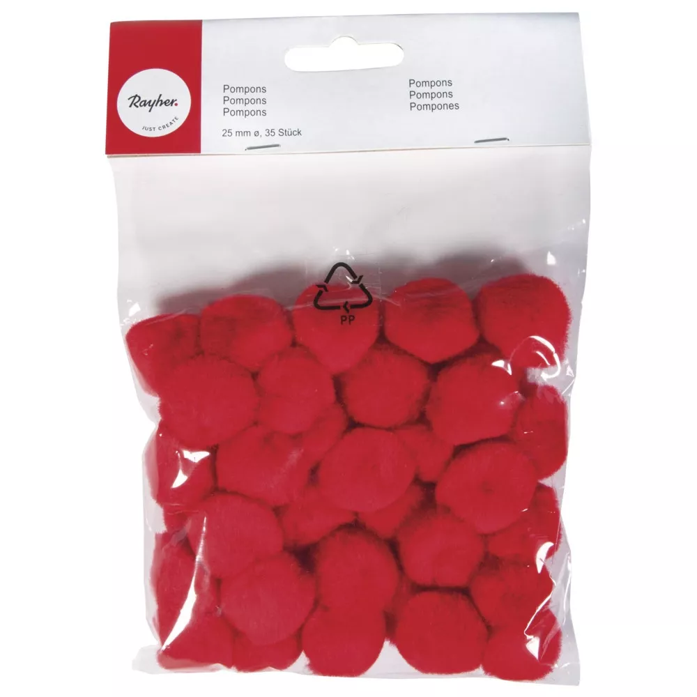 Pompons Rouge 2,5 cm 35 pièces