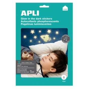 10424 - 8410782104247 - Apli Agipa - Papier adhésif phosphorescent A4 5 pièces - 2