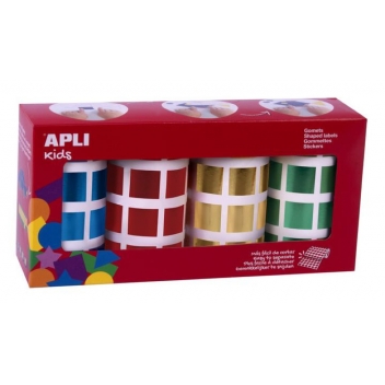 18327 - 8410782183273 - Apli Agipa - Gommettes 4 rouleaux Carré métallisé 20 mm bleu rouge jaune vert