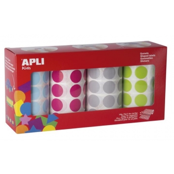 17685 - 8410782176855 - Apli Agipa - Gommettes 4 rouleaux Rond Ø 20 mm bleu fuchsia girs vert x 7080