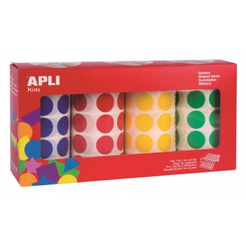 13793 - 8410782137931 - Apli Agipa - Gommettes 4 rouleaux Rond Ø 20 mm bleu rouge vert jaune x 7080