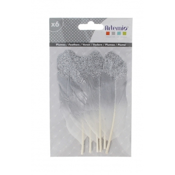 13030112 - 5414135158041 - Artémio - Plume lisse paillette argenté 6 pièces