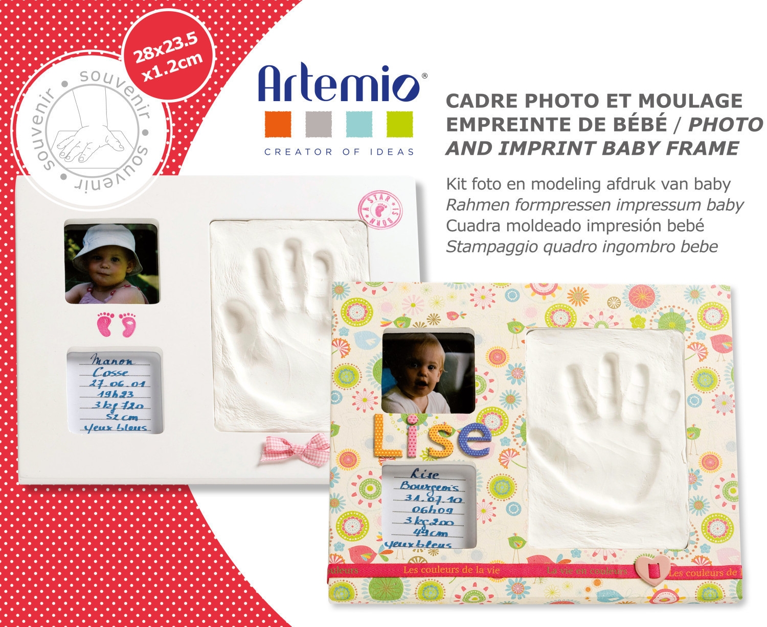 2 cadres photo et empreintes bébé - Artemio