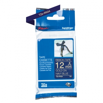 18700005 - 4977766770439 - Brother - Cartouche ruban Brother 12mm Tissu Doré sur bleu navy TZe-RN34