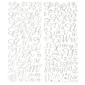 11004049 - 5414135071784 - Artémio - Sticker Alphabet script Argenté pailleté 177 lettres - 2