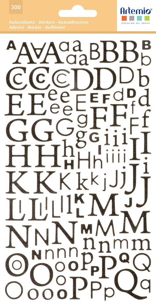 Artémio Sticker Alphabet pailleté Argenté 300 lettres