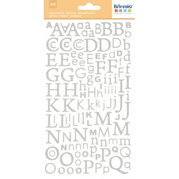 11004048 - 5414135071777 - Artémio - Sticker Alphabet pailleté Argenté 300 lettres - 2