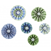 Rosaces en papier fantaisie 4 à 6 cm bleu vert 6 pièces