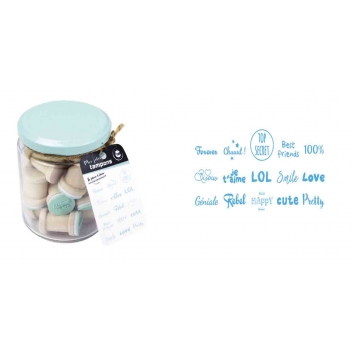 4668 - 3700443546680 - MegaCrea DIY - Tampon en bois Mots doux 1,8 cm bocal 15 pièces