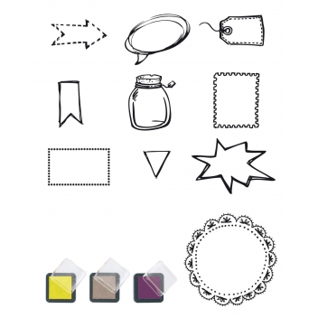 6519 - 3700443565193 - MegaCrea DIY - Tampons et encreurs Set de 13 pièces Quelles étiquettes - 3