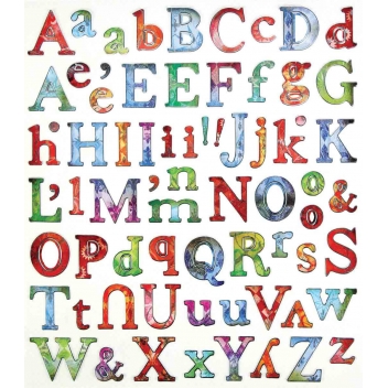4368 - 3700443543689 - MegaCrea DIY - Stickers alphabet de 0,7 à 2 cm multicolore x 71 pièces - 2