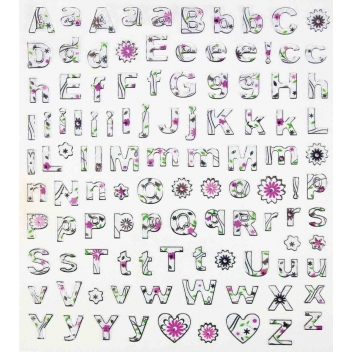 4369 - 3700443543696 - MegaCrea DIY - Stickers alphabet fleuri de 0,7 à 1 cm x 109 pièces - 2