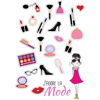 6186 - 3700443561867 - MegaCrea DIY - Gommettes j\'adore la mode de 1,5 à 4 cm 42 pièces