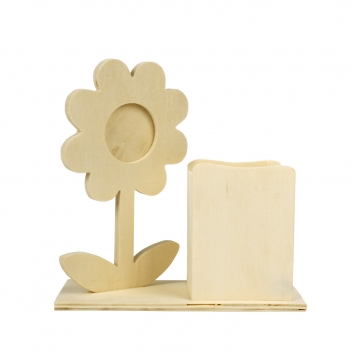 7065 - 3700443570654 - MegaCrea DIY - Pot à crayons en bois avec fleur 14 x 14 x 6 cm - 3
