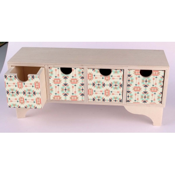 7477 - 3700443574775 - MegaCrea DIY - Commode en bois sur pieds 4 tiroirs 29 x 12 x 9 cm