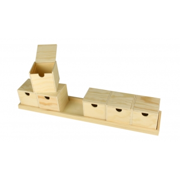 7813 - 3700443578131 - MegaCrea DIY - Boites en bois x6 avec couvercle sur plateau 50,8 x 10 cm