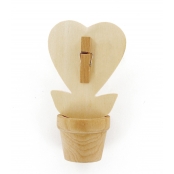 Pot de fleur en bois avec pince Coeur 7,5 x 4 x 11 cm