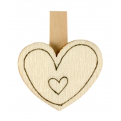Pinces en bois prédessinées coeurs 4 x 3,5 cm 6 pièces