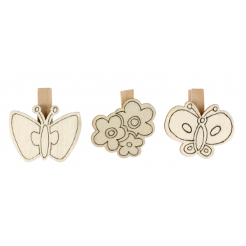 7498 - 3700443574980 - MegaCrea DIY - Pinces en bois prédessinées papillon fleur 6 pièces