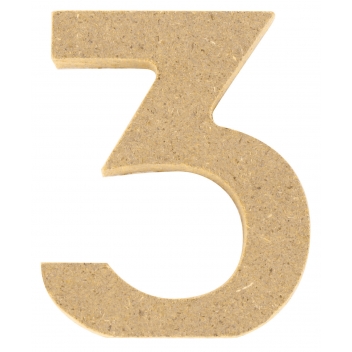 8743 - 3700443587430 - MegaCrea DIY - Chiffre en bois MDF 5 x 1,2 cm Chiffre 3 (trois)