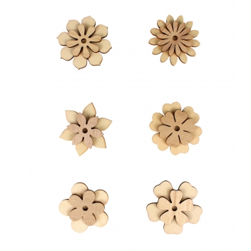 6412 - 3700443564127 - MegaCrea DIY - Stickers en bois fleurs 5 x 4 cm 6 pièces
