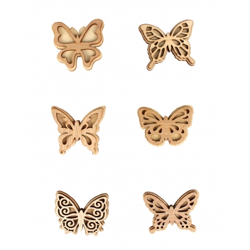 6411 - 3700443564110 - MegaCrea DIY - Stickers en bois papillons 5 x 4 cm 6 pièces