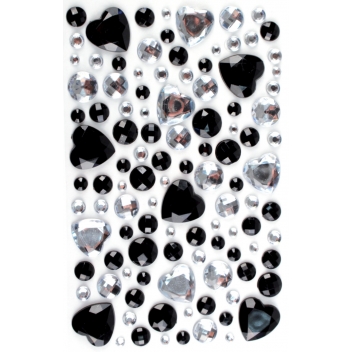 2234 - 3700443522349 - MegaCrea DIY - Stickers strass coeur noir cristal 0,5 à 2 cm 106 pièces