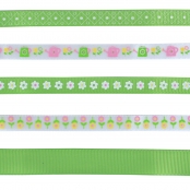 Ruban imprimé printemps vert 90 cm 5 pièces