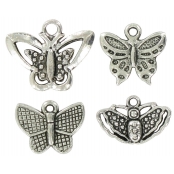 Charms Breloque en métal papillons Argenté 20 mm 4 pièces