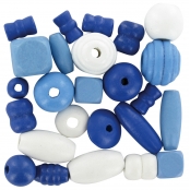 Perles en bois 0,5 à 2 cm Assortiment bleu 50 pièces