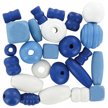 1117 - 3700443511176 - MegaCrea DIY - Perles en bois 0,5 à 2 cm Assortiment bleu 50 pièces 